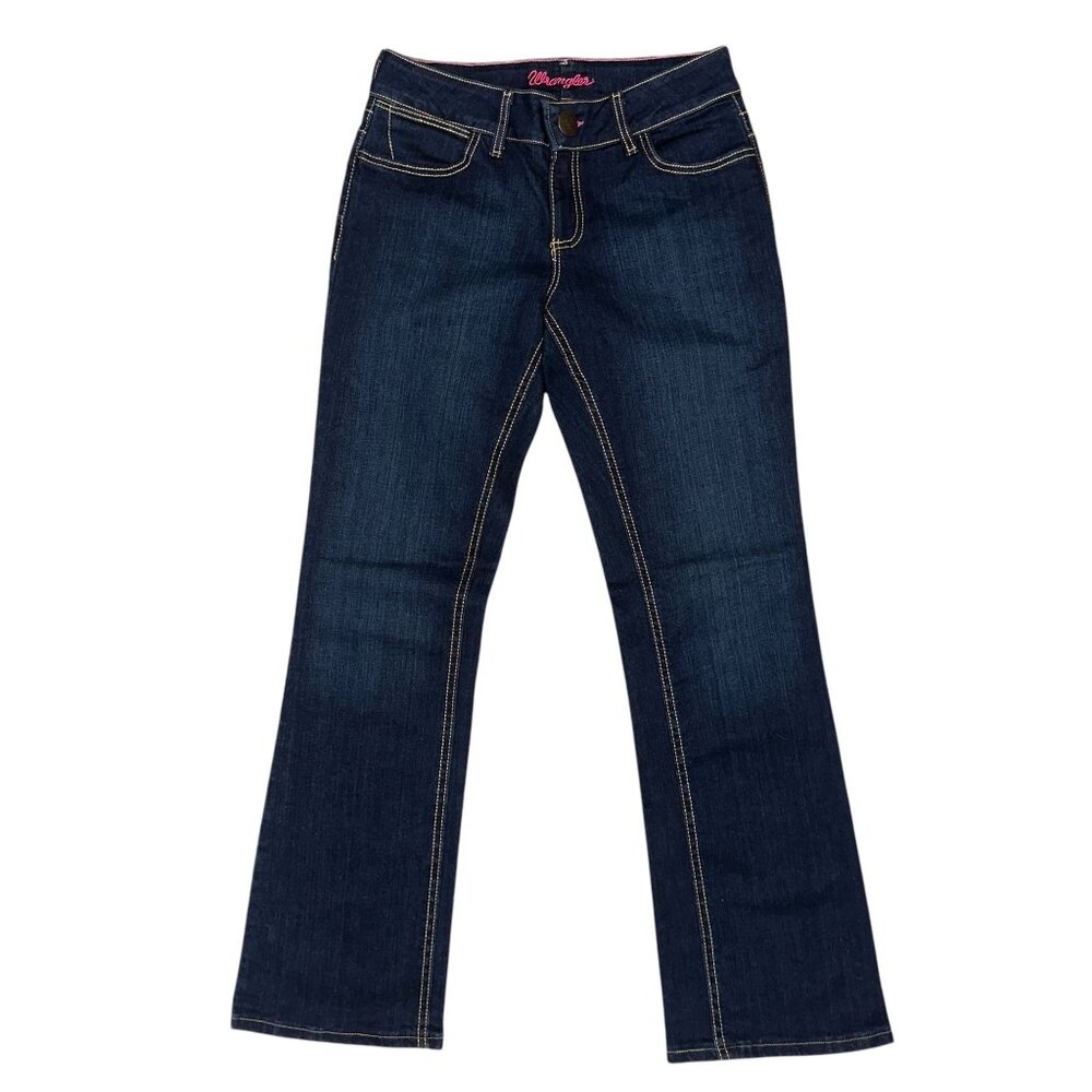 Wrangler Bootcut Juniors Womens Jeans 5 6 33 Dark Wash Pockets Logo Western Blue - Picture 2 of 8